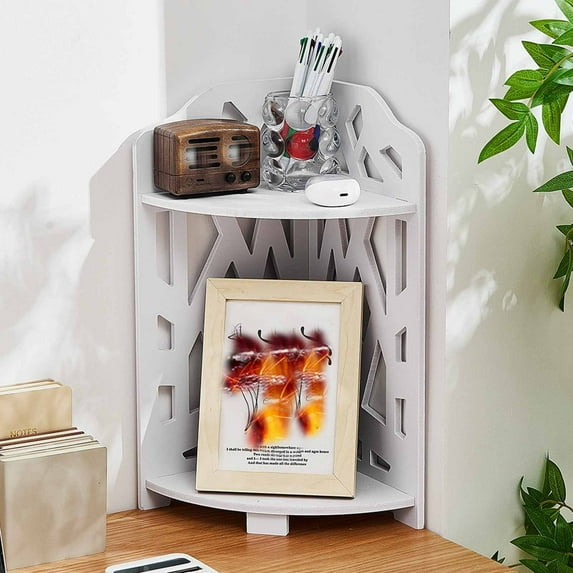 HaoXun Wooden Corner Shelf Organizer for Office, Bathroom & Home - Multipurpose Storage Shelf with Multiple Compartments, Space-Saving Design (34x17cm, White)