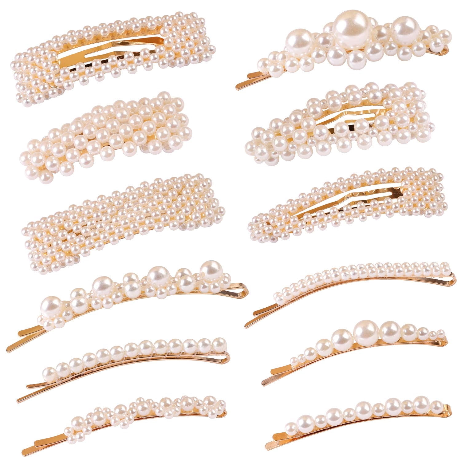 Haobase 12 Pcs Pearl Hair Clips Large Hair Clips Pins Barrette Ties Hair for Women Girls