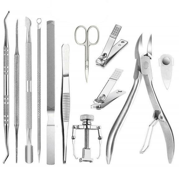 Haobase 12PCS Toenail Clippers Ingrown Toenail Tool Nail Clippers Nail Clipper Set  (Silver)