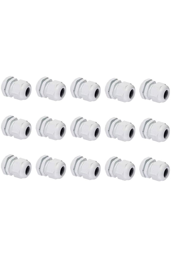 15 Pcs White Plastic Waterproof Cable Glands M20 x 1.5