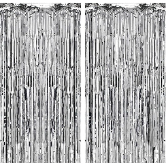 Haobase 2 Pack 3.28 Ft x 6.56 Ft Tinsel Foil Fringe Curtains, Metallic Foil Curtains Party Photo Backdrop for Wedding Birthday Party Baby Shower Graduation Decorations
