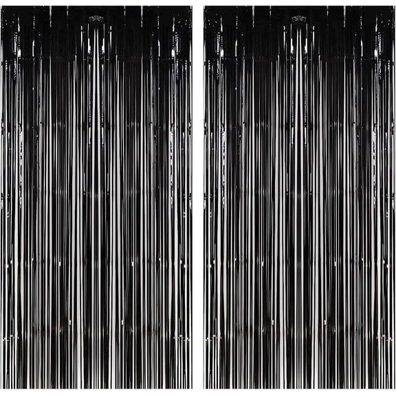 Haobase 2 Pack 3.28 Ft x 6.56 Ft Tinsel Foil Fringe Curtains, Metallic Foil Curtains Party Photo Backdrop for Wedding Birthday Party Baby Shower Graduation Decorations