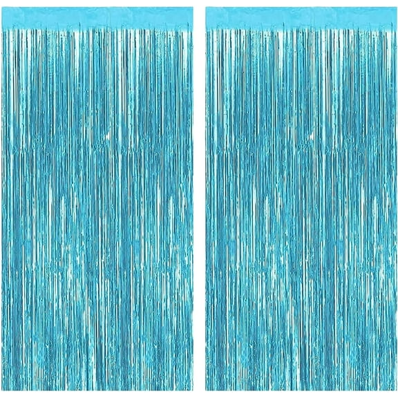 Haobase Light Blue Tinsel Foil Multi-theme Curtains, 3.28 ft x 6.56 ft