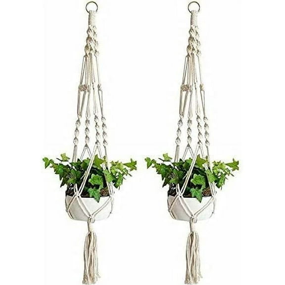 Haobase 2 Pack 41 Inch Macrame Plant Hangers Flower Pots Hanging Planter Decorative Flower Pot Holder Cotton Rope