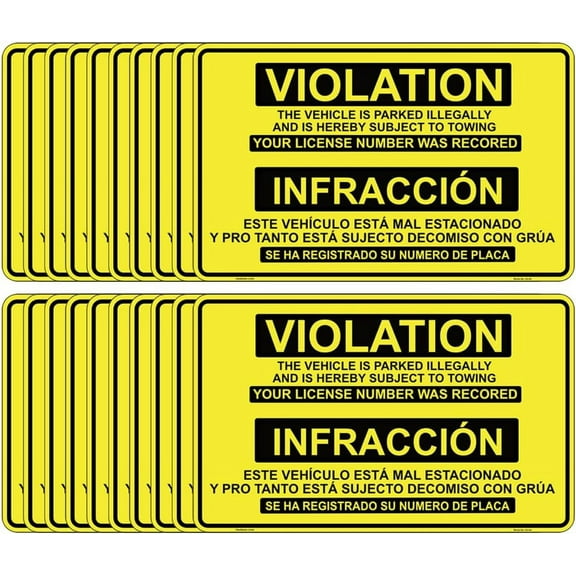 Haobase 20 Pcs Parking Violation Sticker Easy to Remove en espaol - 20 cm x 12.5 cm - Self Adhesive Vinyl