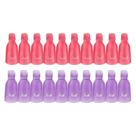Haobase 20Pcs Gel Nail Polish Remover Clips, Plastic Acrylic Nail Art Remover Soak Off Wrap Cleaner Cap Clips (Purple and Pink)