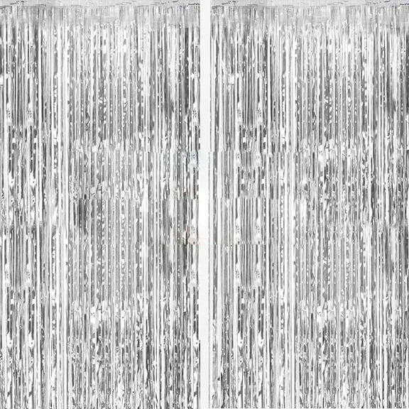 Haobase 2Pcs Siver Tinsel Fringe Curtain Backdrop Birthday Wedding Bachelorette Party Decoration1 x 2m