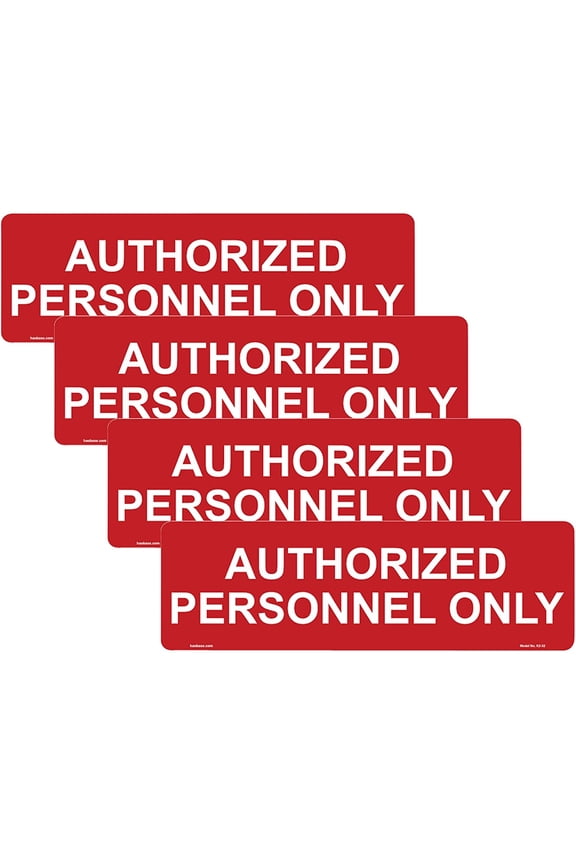 4 Pcs Authorized Personnel Only Sign Sticker - 20 cm x 6 cm - Self Adhesive Vinyl (Red)