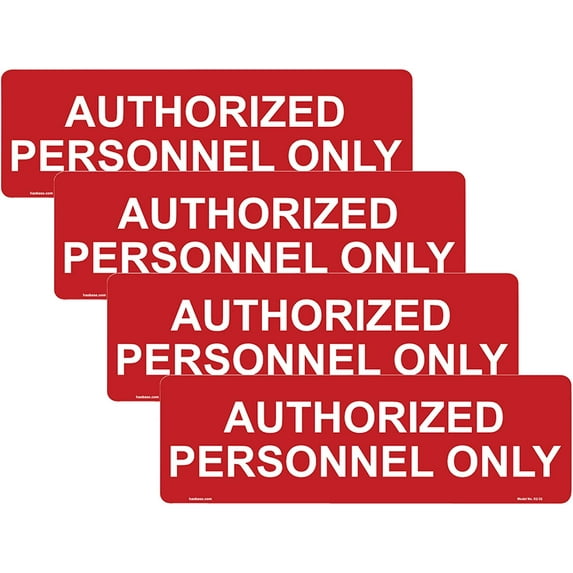 Haobase 4 Pcs Authorized Personnel Only Sign Sticker - 20 cm x 6 cm - Self Adhesive Vinyl (Red)