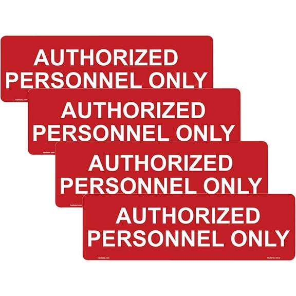 Haobase 4 Pcs Authorized Personnel Only Sign Sticker - 20 cm x 6 cm - Self Adhesive Vinyl (Red)