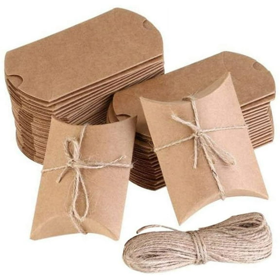 Haobase 50pcs Kraft Paper Gift Boxes with Jute Twine for Wedding Party Favor