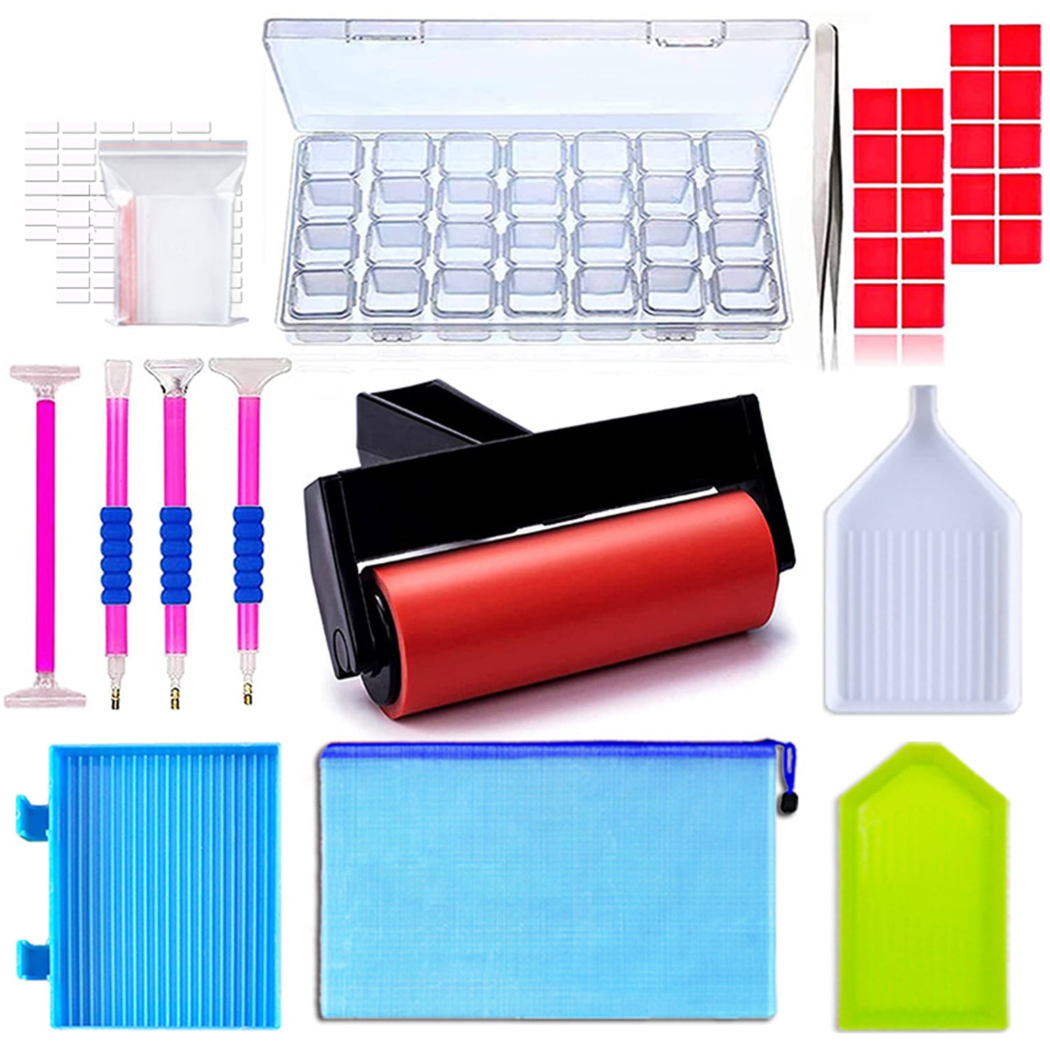 diamond painting tool kit - pen, tray, wax, tweezers, small bags