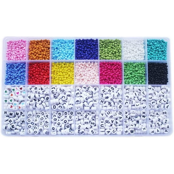 Haobase Craft Beads Kit, 4300pcs 3mm Glass Seed Beads and 700pcs Letter Beads for Friendship Bracelets Jewelry Making Necklaces and Key Chains with 2 Rolls of Crystal Line