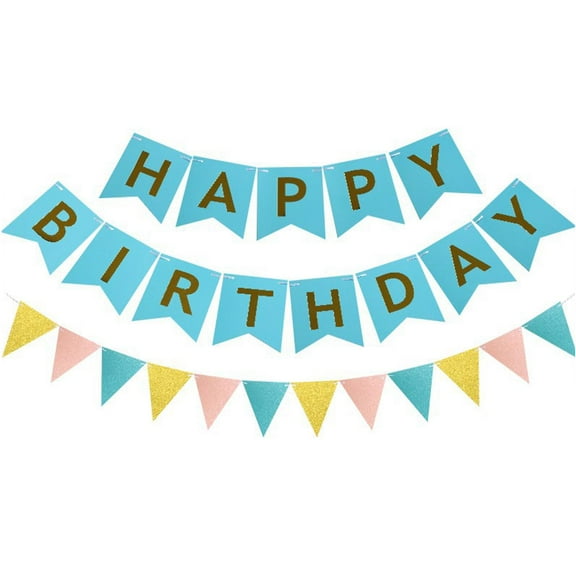 Haobase Happy Birthday Banner Triangle Flags Banner Happy Birthday Sign Swallowtail Flag Hanging Party Decoration