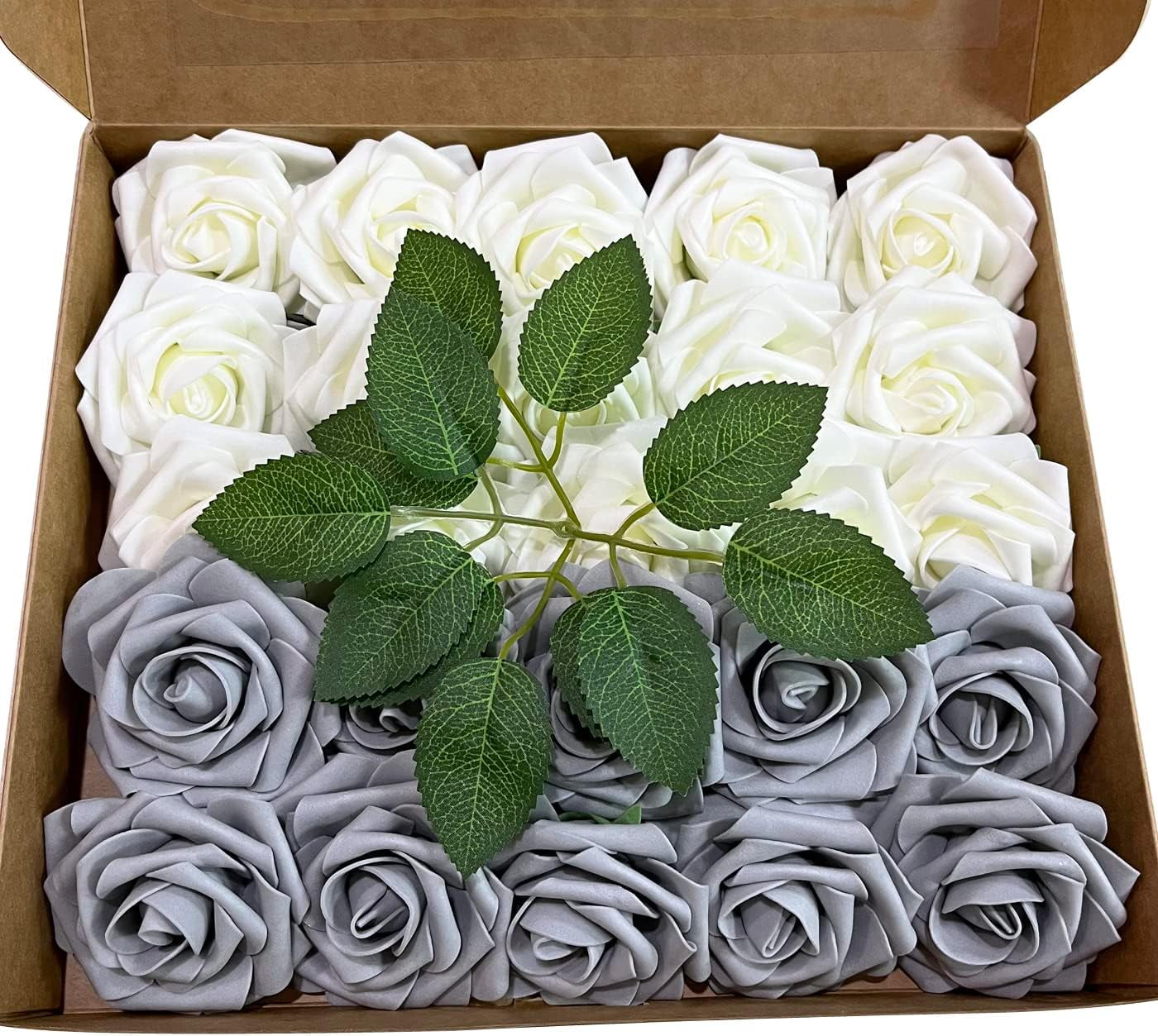 Haobase Rose Artificial Flowers, 25pcs Real Looking Fake Foam Roses for ...