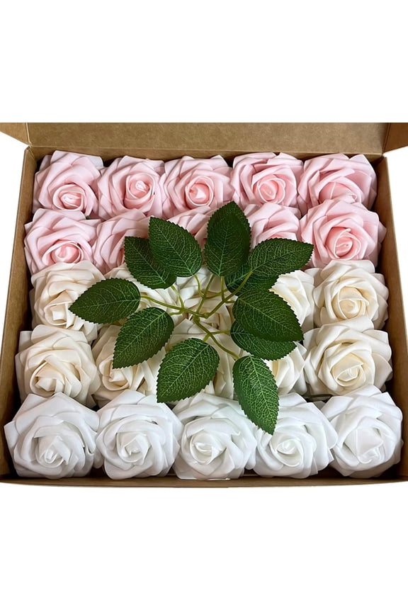 Rose Artificial Flowers, 25pcs Real Looking Fake Foam Roses for DIY Bouquets Wedding Party Centerpieces Arrangements Baby Shower Home Decorations