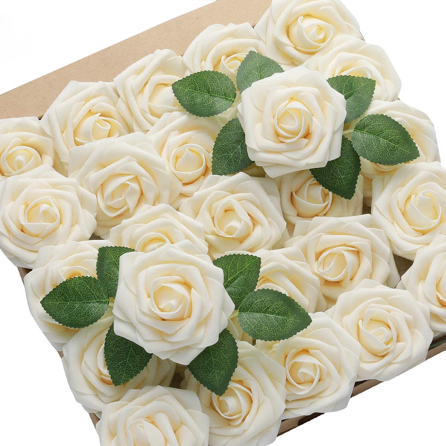 Haobase Rose Artificial Flowers, 25pcs Real Looking Fake Foam Roses for ...