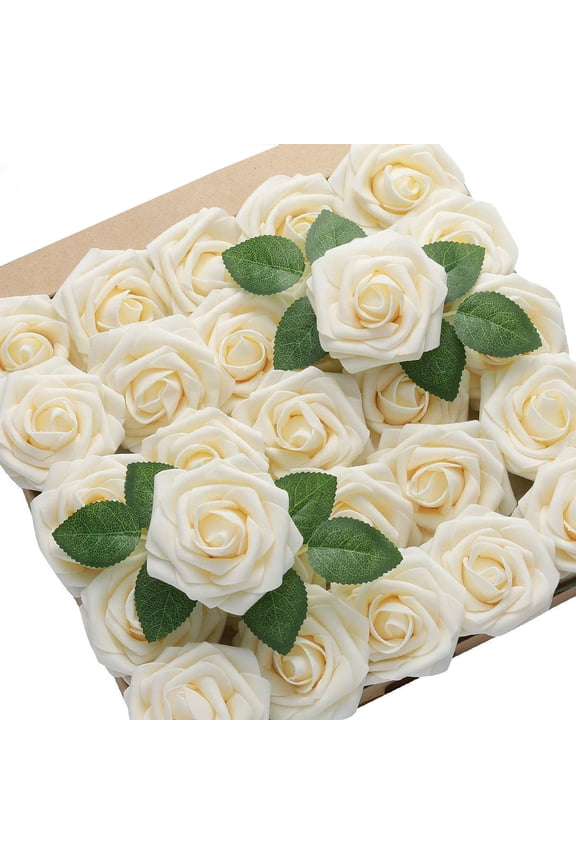 Rose Artificial Flowers, 25pcs Real Looking Fake Foam Roses for DIY Bouquets Wedding Party Centerpieces Arrangements Baby Shower Home Decorations