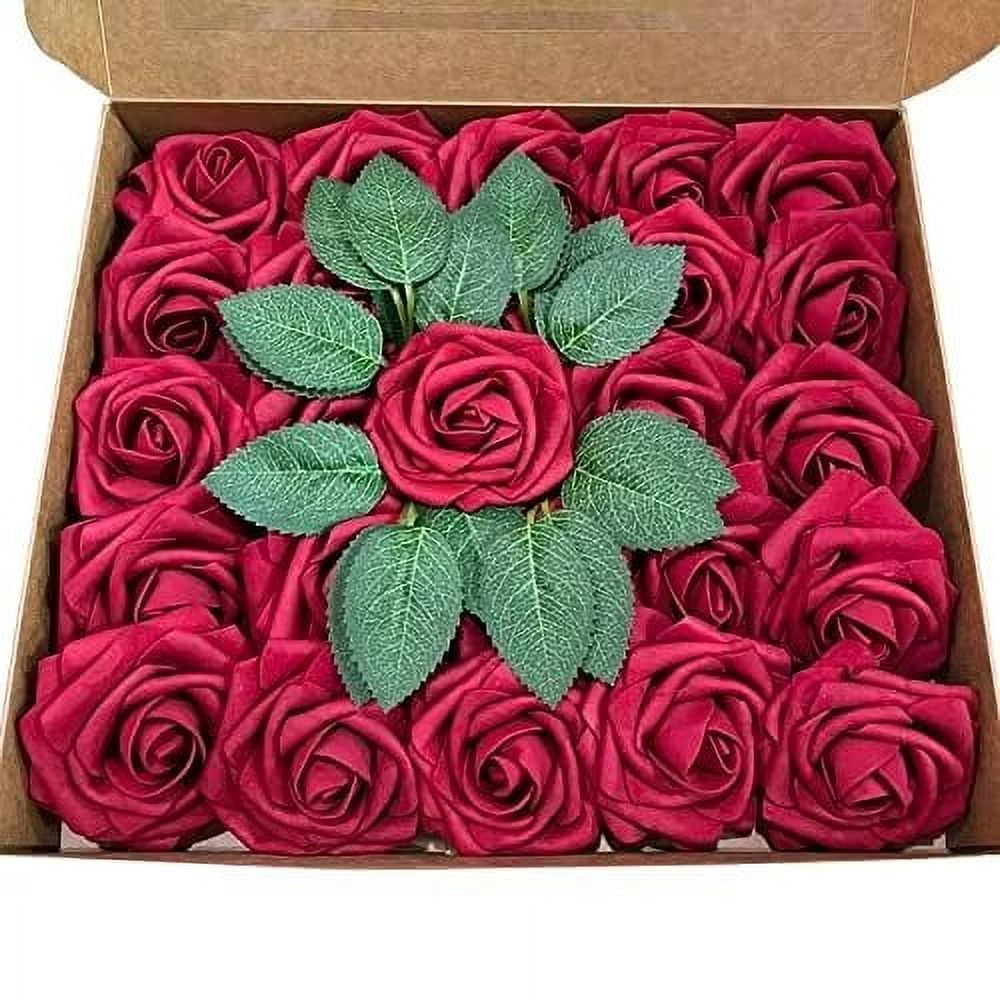 Haobase Rose Artificial Flowers, 25pcs Real Looking Fake Foam Roses for ...