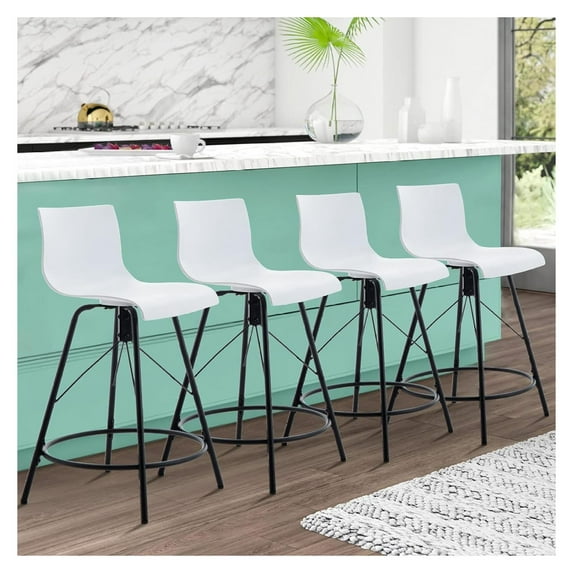 Haobo Metal Bar Stools, Counter Stools Chairs Plastic Seat Swivel Stools Set of 4 for Indoor, Outdoor, Home, Kitchen, Bar Counter, Business (26", 07 Swivel White)