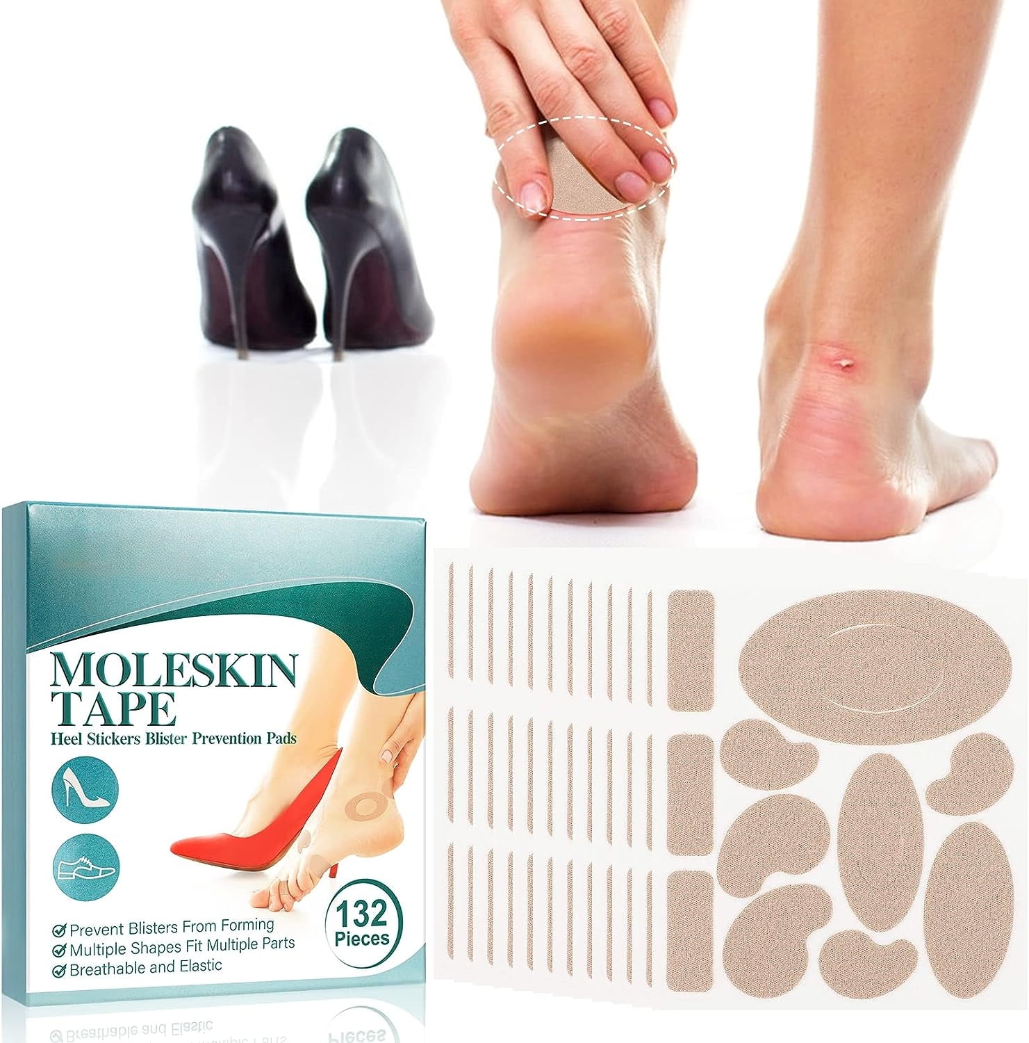Haobuy 132PCS/box Moleskin Adhesive Pads for Feet, Adhesive Pads