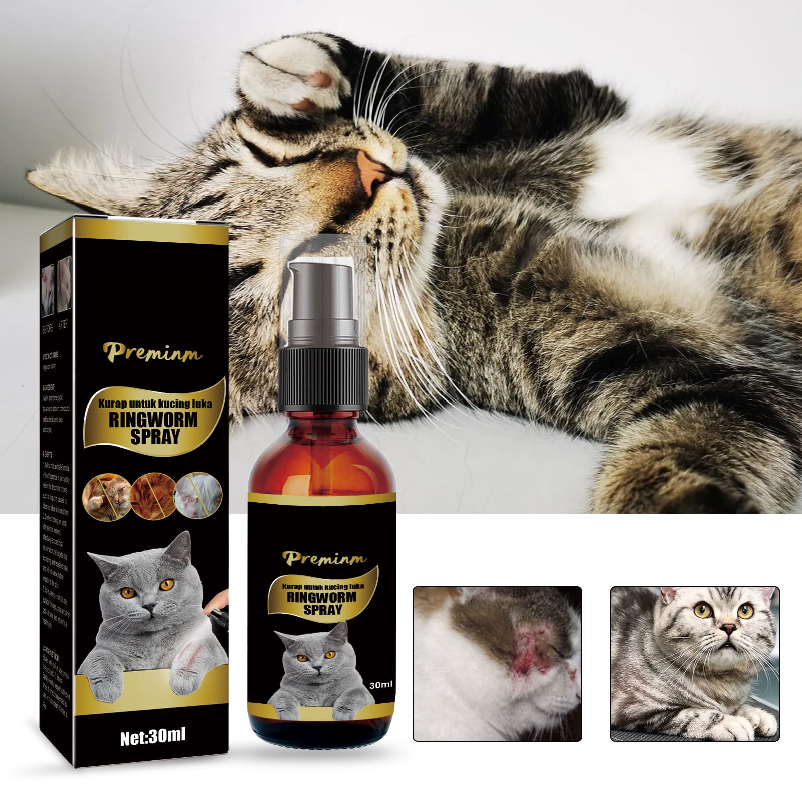 Haobuy 2pcs Pet Skin Care Spray Cat Ringworm Treatment Dermatitis Eczema Remove Cat Itching Relief Spray