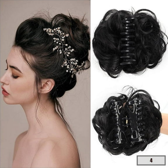 Haobuy Claw Clip Messy Bun Hairpiece, Wavy Curly Messy Hair Bun Extensions Claw Clip for Women Girls-Black Brown