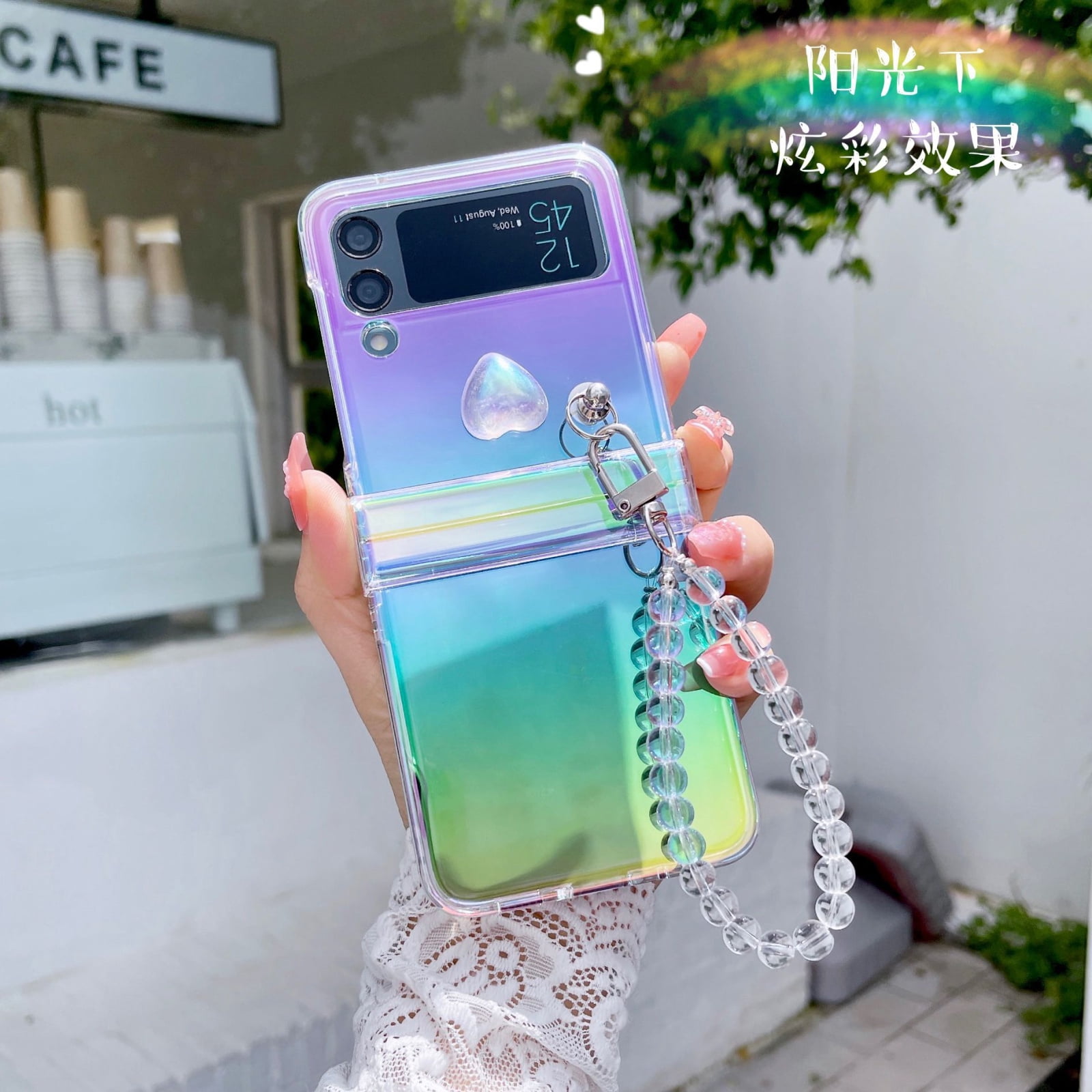 Haobuy Compatible Samsung Galaxy Z Flip 4 Clear Case with Bracelet
