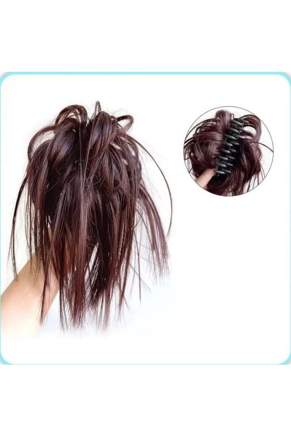 Messy Bun Hair Piece Claw Clip, Hair Bun Wavy Curly Chignon Hair Bun Extensions Hair Scrunchie for Women-Dark Brown