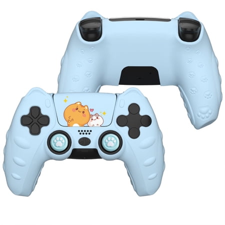 Haobuy Silicone Cover Skin Case Compatible with PS5 Controller, Full Protective Anti-Slip Cover with 2 Thumb Grip 1 Sticker-Blue