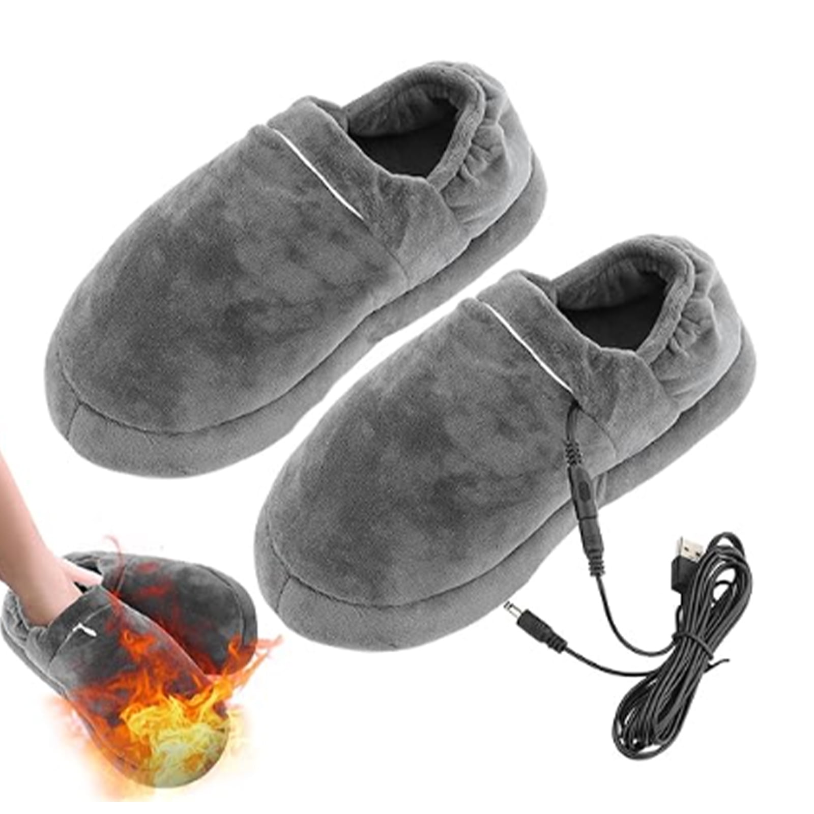 Haobuy USB Electric Heated Slippers, Plush Rechargeable Heating Shoes