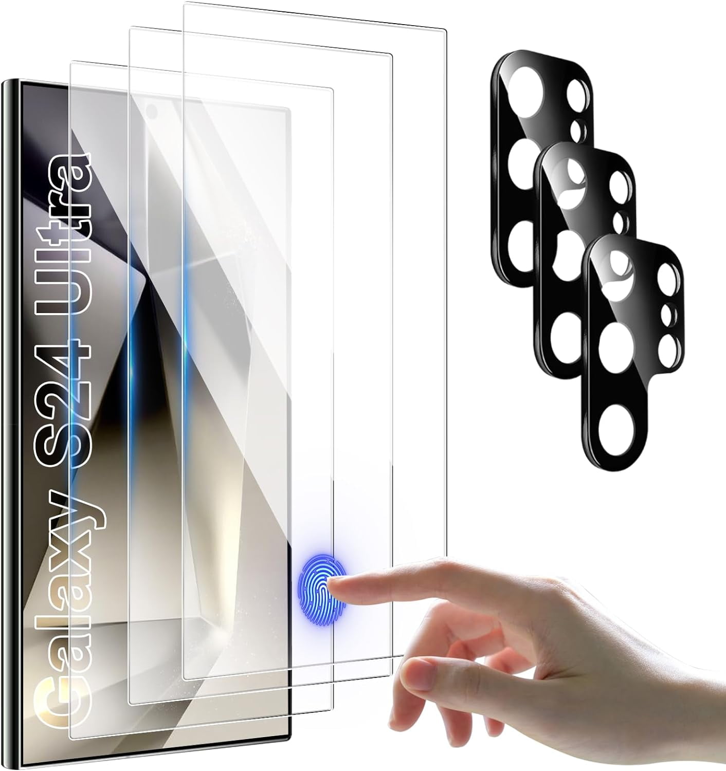 Haobuy for Samsung Galaxy S24 Ultra S24 Plus S24 Screen Protector + Camera  Lens Protector Tempered Glass Protective Film