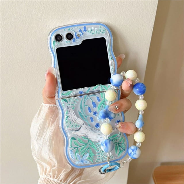 Haobuy for Samsung Galaxy Z Flip 5 Clear Case with Chain Strap Cute Transparent Shockproof Bumper Cover-Blue