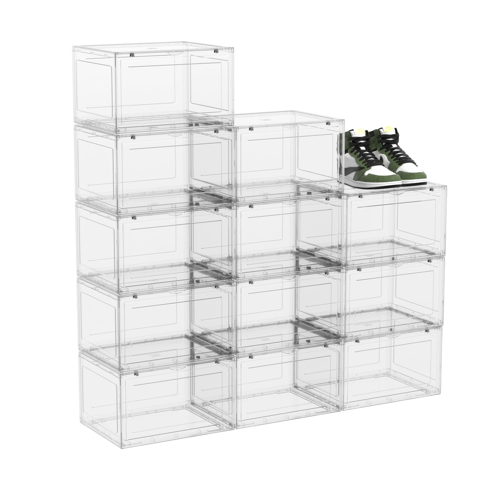 Haodehen 12 Packs Large Plastic Clear Shoe Boxes with Magnetic Door ...