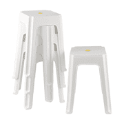 Haodehen 18.7 Inch Height Plastic Stackable Stool, 6 Packs White Stacking Nesting Classroom Stools, Square Top, Anti-Slip Rubber Mats
