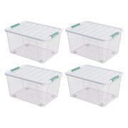 Haodehen 4-Pack Clear Plastic Storage Box with Wheels, 85 Quart Large Plastic Storage Bins with Latch Lids