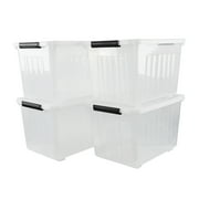 Haodehen 50 Quart Clear Storage Container with Lids and Wheels, 4-Pack Clear Plastic Latching Bins