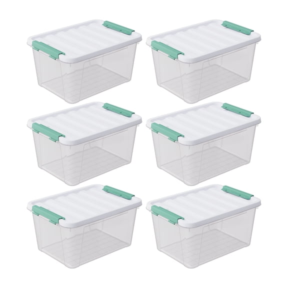 Haodehen 6-Pack Plastic Storage Latches Box with Lid, 20 Quart Clear Stackable Latch Storage Box