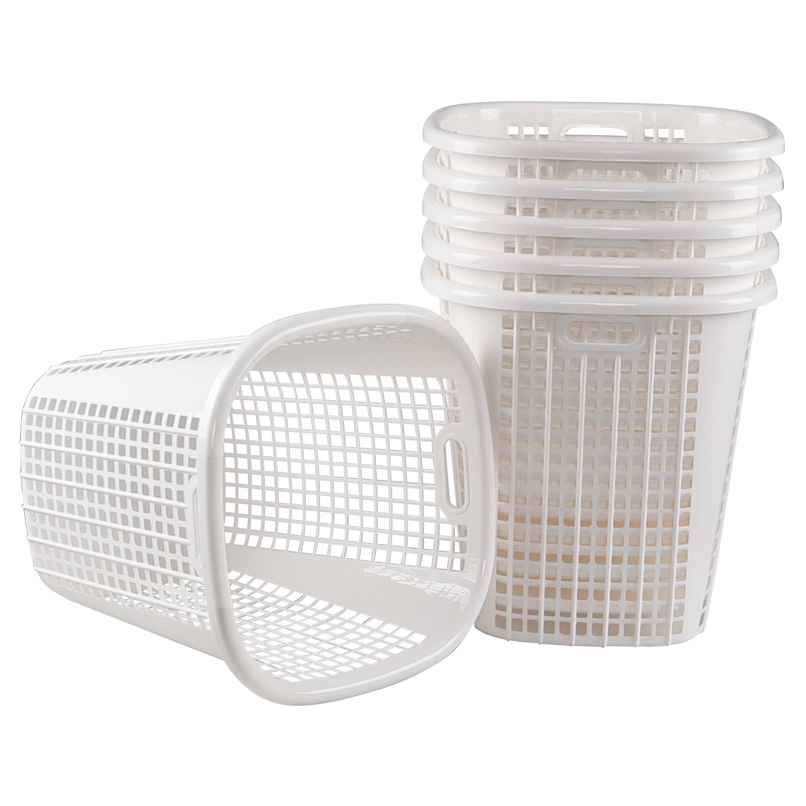 Haodehen 6 Packs Tall Plastic Laundry Baskets, 15.76" x 15.76" x 16.5", Dirty Clothes Hamper with Cut Out Handle, Ventilated, White
