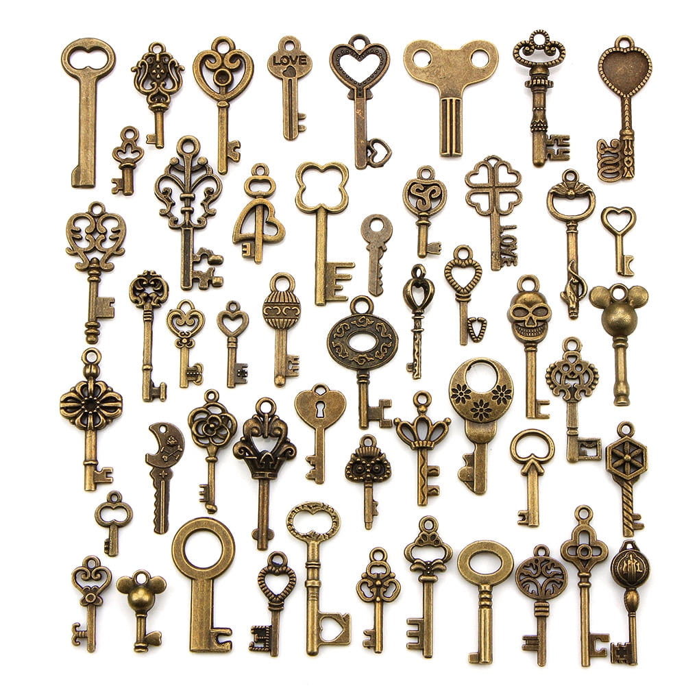 Haofy 50 Pieces Extra Large Antique Bronze Finish Skeleton Keys Antique Bronze Key, Women's, Size: XL