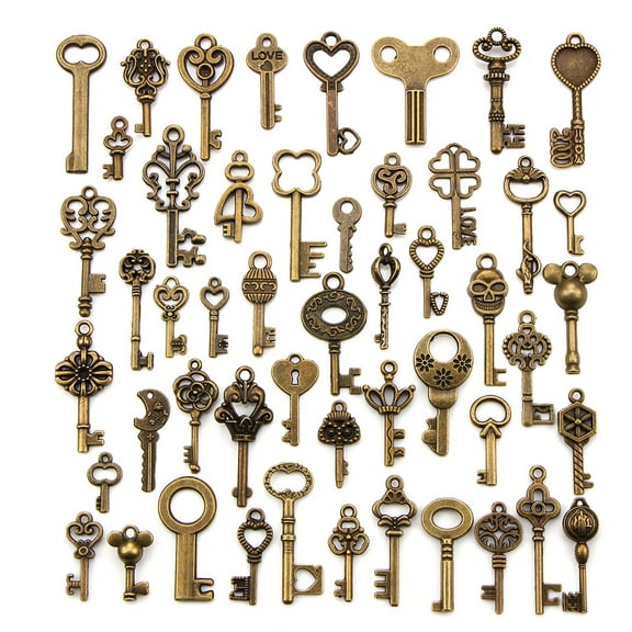 Haofy 50 Pieces Extra Large Antique Bronze Finish Skeleton Keys Antique Bronze Key