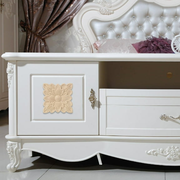 Haofy Wood Applique,4Pcs Beautiful Flower Pattern Wood Carved Applique Furniture Decoration Garden Door Accessories,Furniture Applique