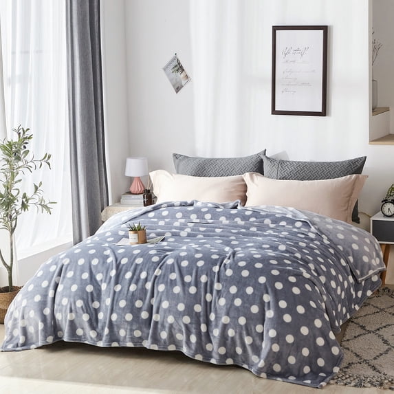 Flannel Fleece Blanket for Queen Bed,Soft Grey Dots Pattern Warm Cozy Blanket,90" x 90"