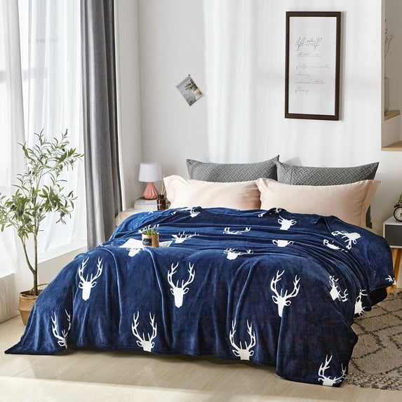 Flannel Fleece Blanket for Queen Bed,Soft Navy Anchor Pattern Warm Cozy Blanket,90" x90"