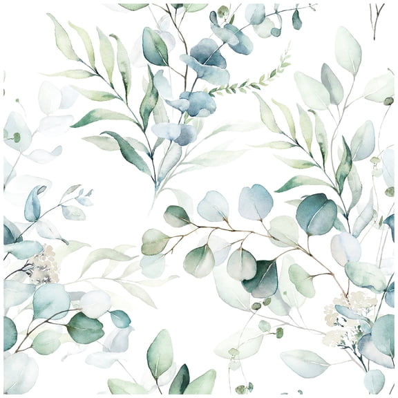 HAOKHOME Botanical Peel and Stick Wallpaper Sage Green Eucalyptus Removable Wall Paper 17.3in x 118in