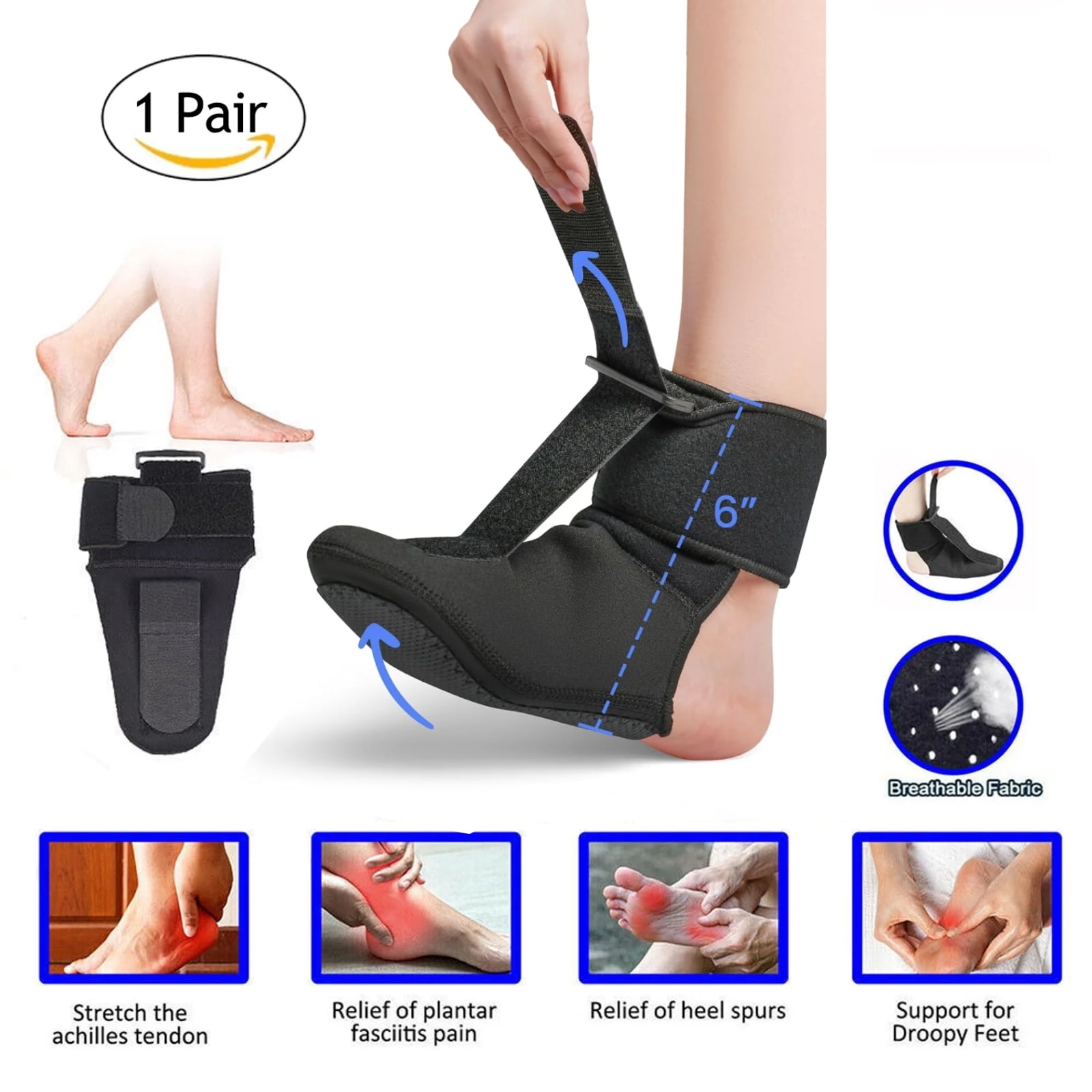 Haokaini 1 Pair Plantar Fasciitis Brace Night Splint,Orthotic Foot Drop Brace, Adjustable \u0026 Lightweight, Idea for Plantar Fasciitis Relief, Achilles Tendonitis, Foot Drop, Heel Pain, Large