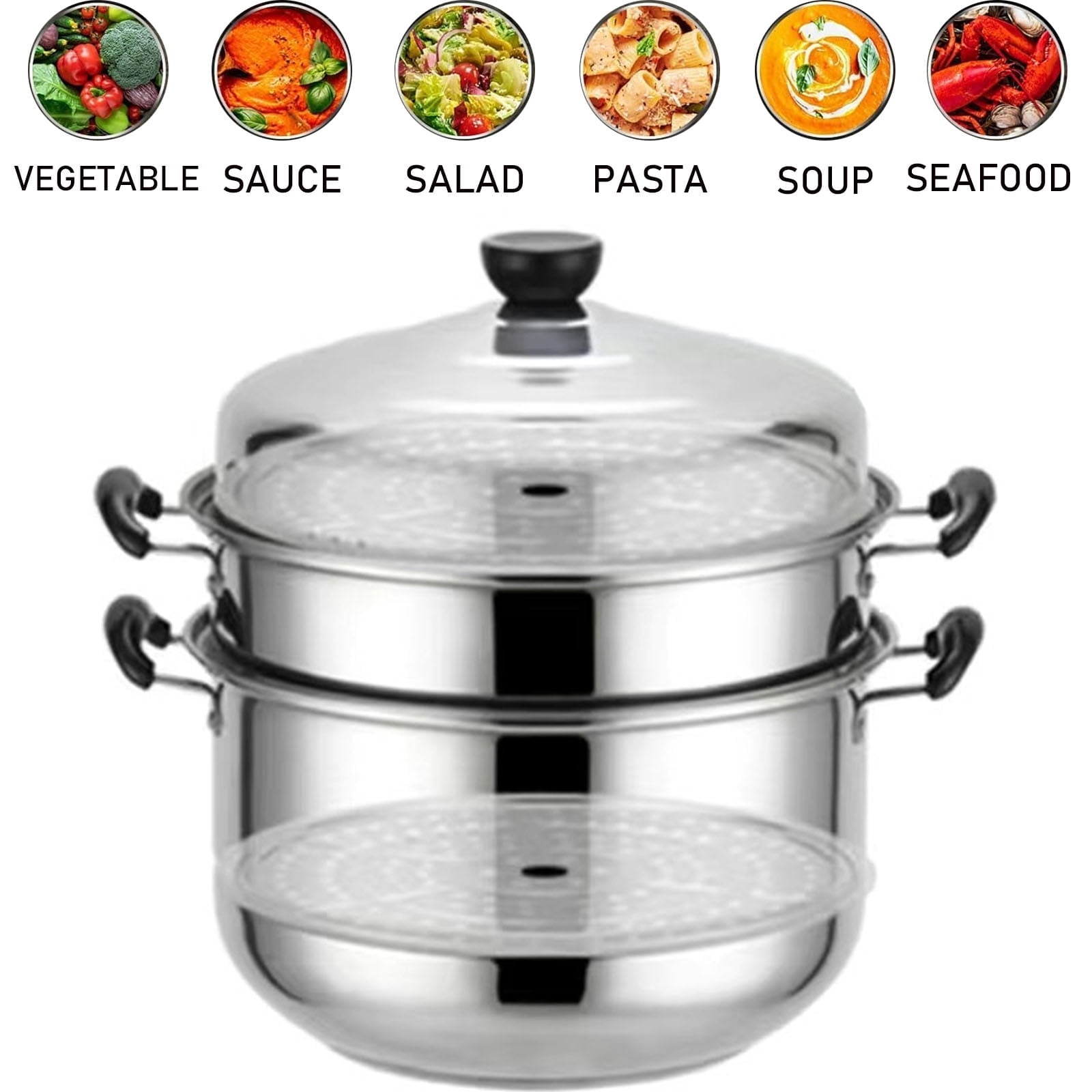 Haokaini 3 Tier Steamer Pot, Stainless Steel Food Steamer with Lid, Multipurpose Steamer Cookware, for Cooking Vegetables, Seafood, Soups, Stews, Pasta and Dumpling, Silver