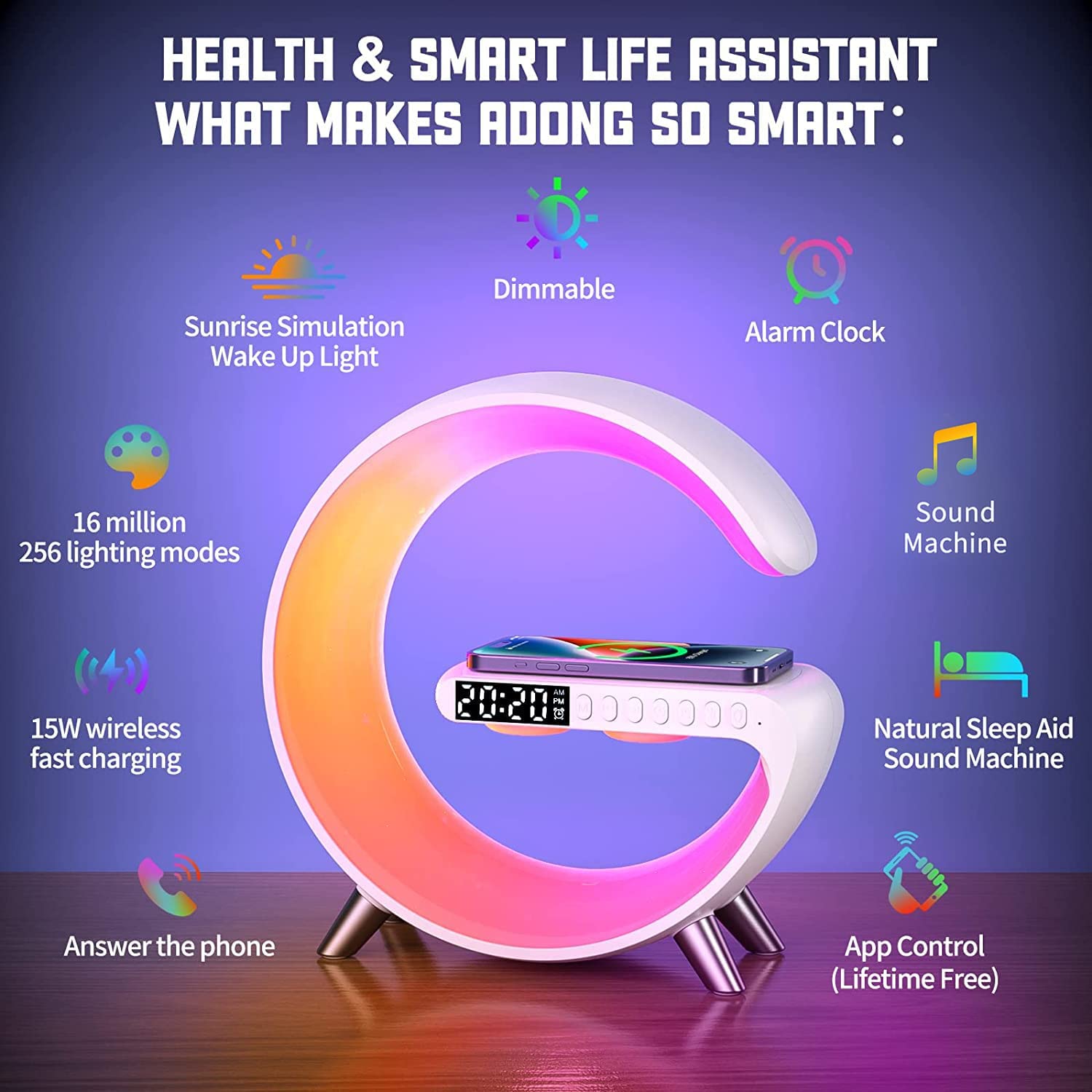 Haokaini Alarm Clock with Wireless Charging, Rhythm RGB Light Bar Smart