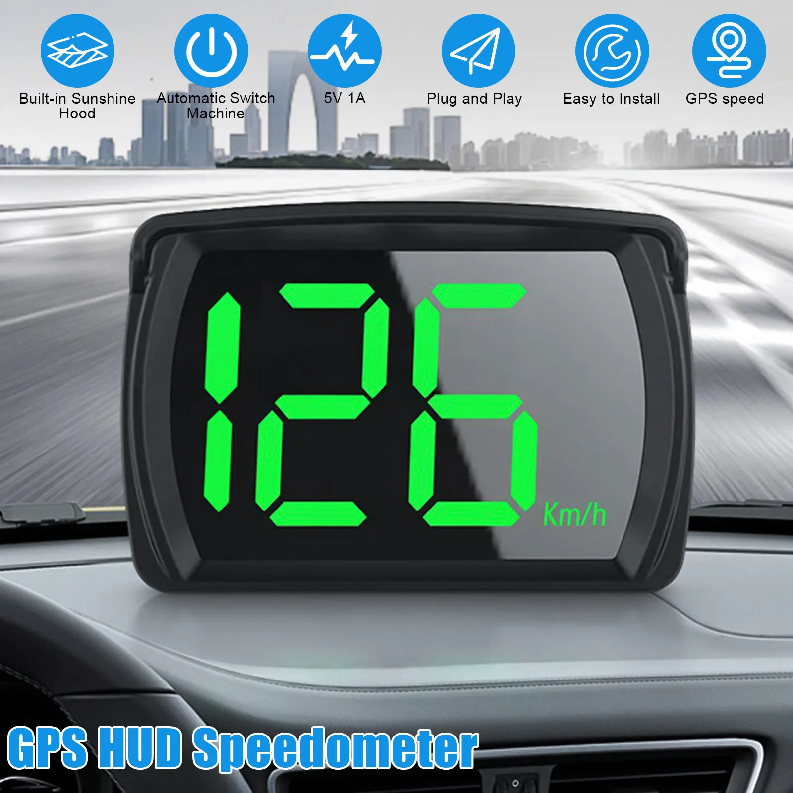 Haokaini Car Hud GPS Speedometer, Digital Speedometer Head Up Display with Speed, Mph, USB Plug and Play, Suitable for All Car