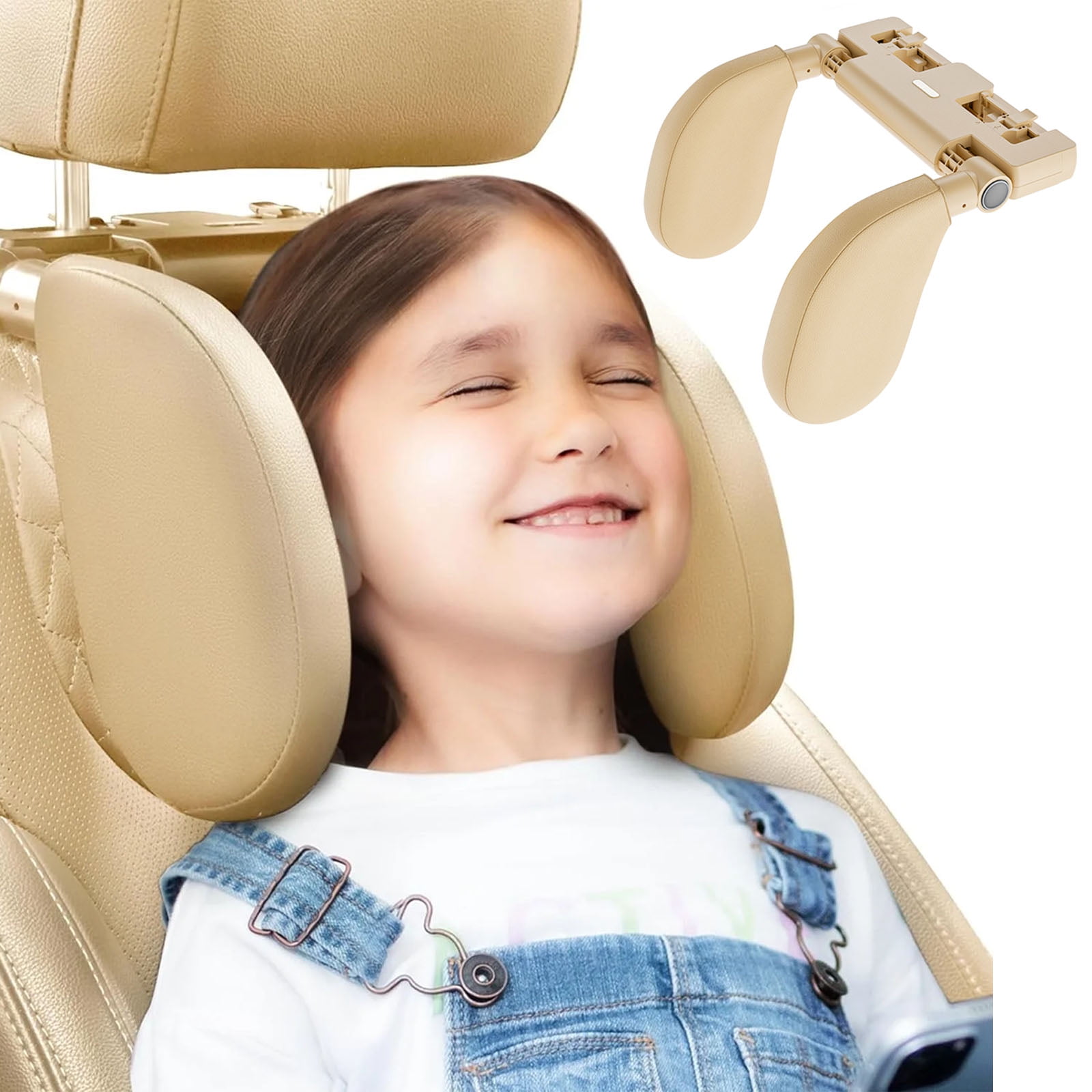 Haokaini Car Headrest Pillow, 180°Adjustable Head Neck Support Pillow, Breathable Thickened Memory Foam Headrest with U- Shaped Design, for Car Seat Travel Drive Rest Sleep, Beige